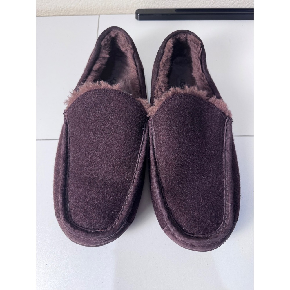 UGG Ascot Suede Slippers Mens Size 13‎ Brown Shearling Lined Loafers Minimalist